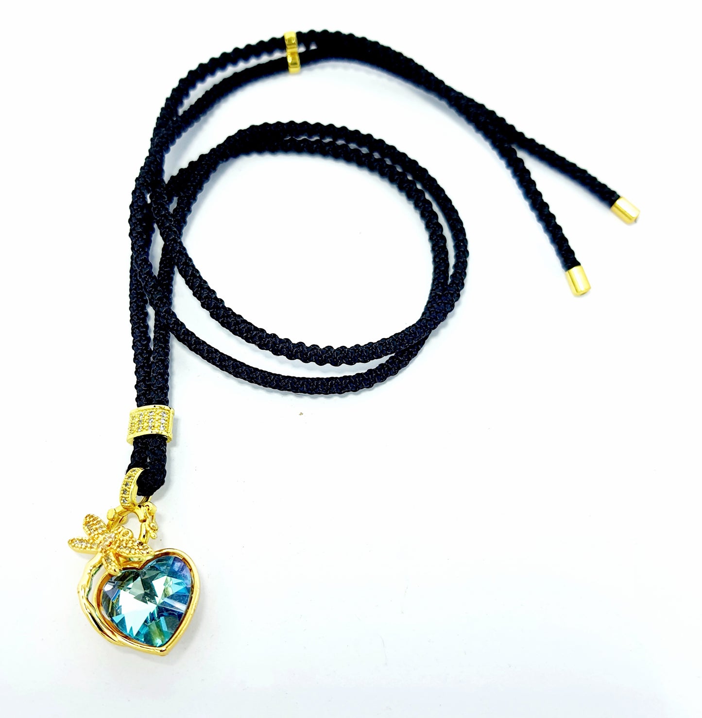 Dragonfly Crystal Pendant Cord Necklacw