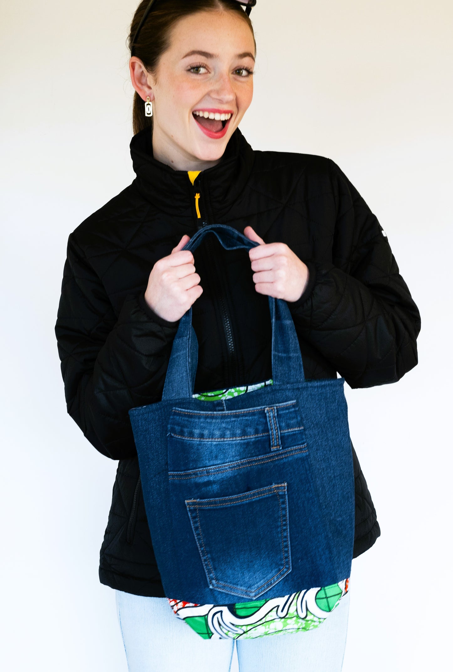 Shweshwe and Denim Wine Tote Bag